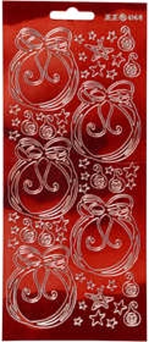 Stickers, vel 10x23 cm, goud, transparant rood, kerstballen, 1vel [HOB-170201]